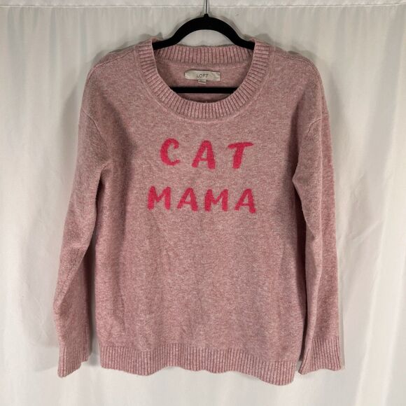 Loft Cat Mom Sweater Women's Large Pink Knit Long Sleeve Round Neck Pullover - Picture 1 of 7